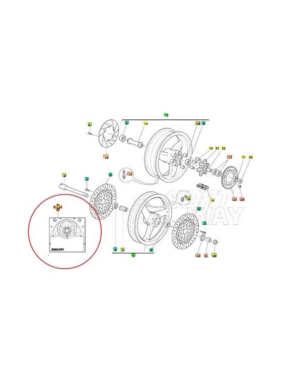 Kit trasmissione posteriore catena,corona e pignone Ducati Monster 400, 620 - 3