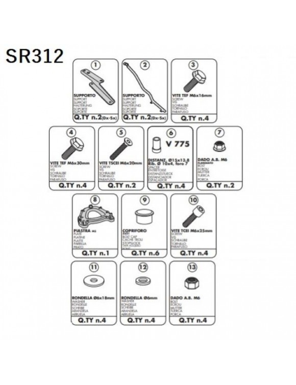 GIVI SR312 Rack Kit Monokey Tronco,Multistrada 1200(2010-2014) - 1 GIVI SR312 Rack Kit Monokey Tronco,Multistrada 1200(2010-2014) - 1
