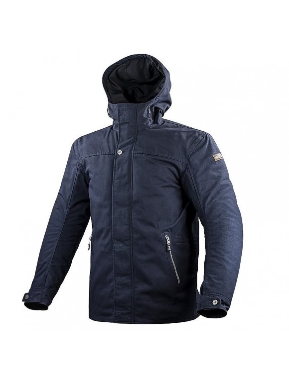 Blue motorcycle jacket with LS2 Rambla waterproof protections