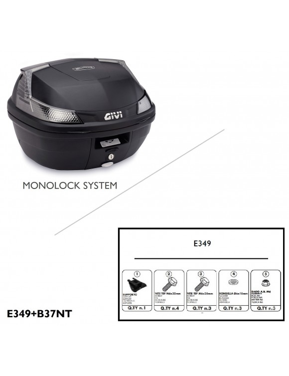 Complete 37L GIVI B37NT Top KIT + BEVERLY 125IE/300IE/350 portaequipajes - 1