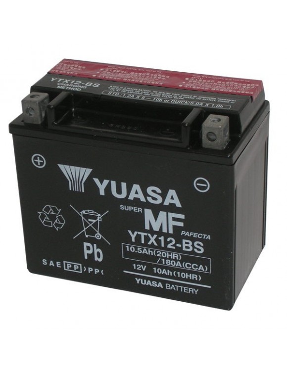 Batterie moto 12V/10.5AH Yuasa YTX12-BS avec kit Aci0651090
