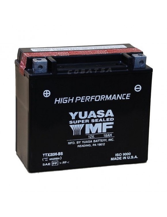 Batterie moto 12V/18Ae Yuasa YTX20H-BS avec kit aci065184