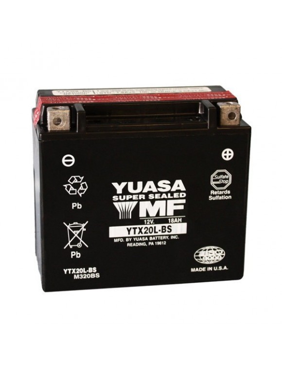 Batterie moto 12V/18Ae Yuasa YTX20L-BS avec kit aci065209
