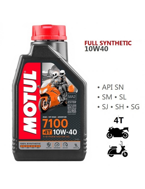 Huile lubrification 4 fois synthétique moto/scooter motul 7100 4T 10W40 1L