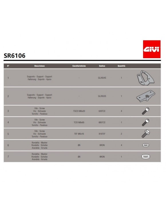 Kit staffe portapacchi GIVI sr6106 per bauletto Monolock Kymco Agility r16+ - 1 Kit staffe portapacchi GIVI sr6106 per bauletto Monolock Kymco Agility r16+ - 1