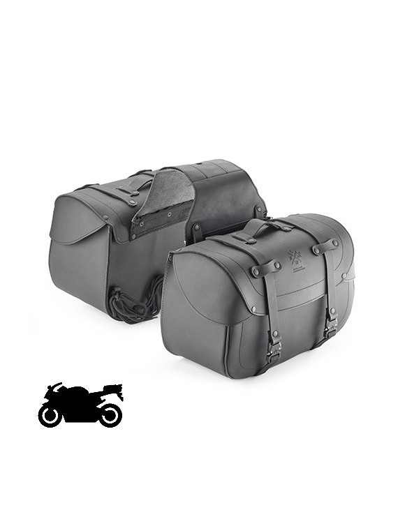 Couple Motorcycle Side Bags,Leather,28L Cafè Universal Racer,Black | Kappa