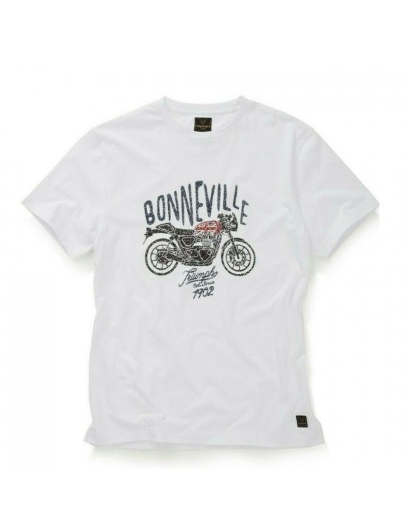 T-shirt man in cotton with bonneville motorcycle print Triumph Ashwell white