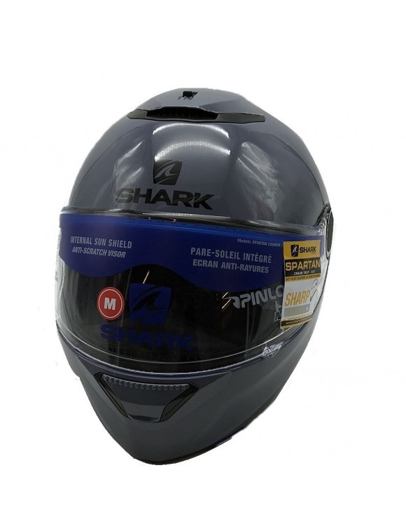 Voller Motorrad-Helm-Shark Spartan 1.2 leerer S01 grauer glänzender Graphit