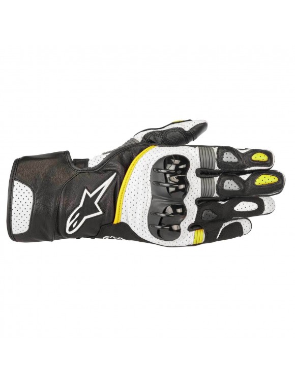 Gants moto en cuir d'été avec alpinestars SP-2 V2 Protections Noir/Blanc/Jaune - 1