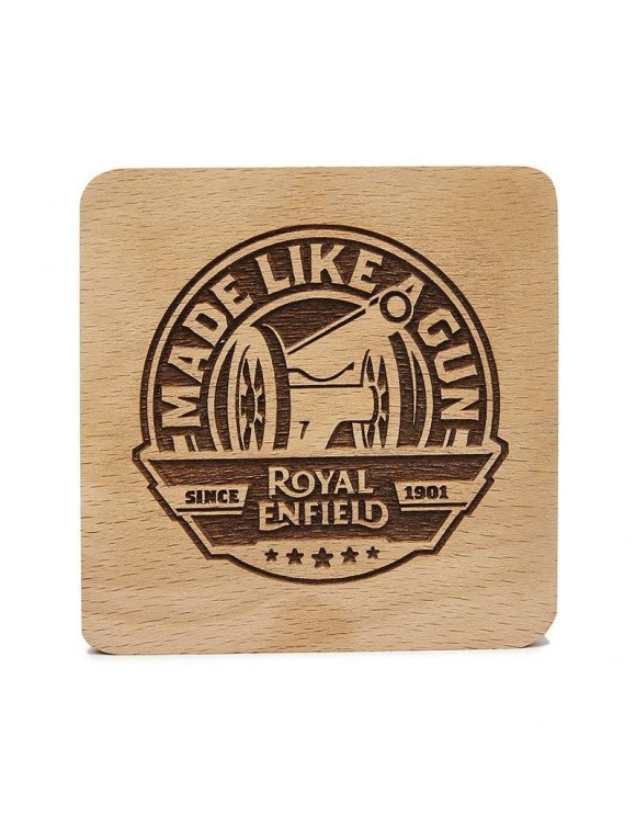 Set of 4 beer/wooden wine coasters with Royal Enfield logo