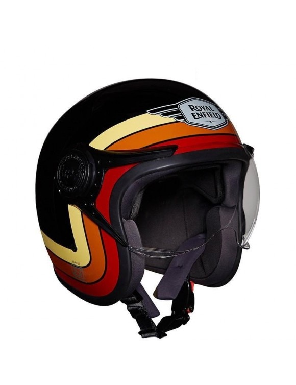 Jet Motorcycle-Helm Royal Enfield-Grenzstreifen schwarz glänzender Visier
