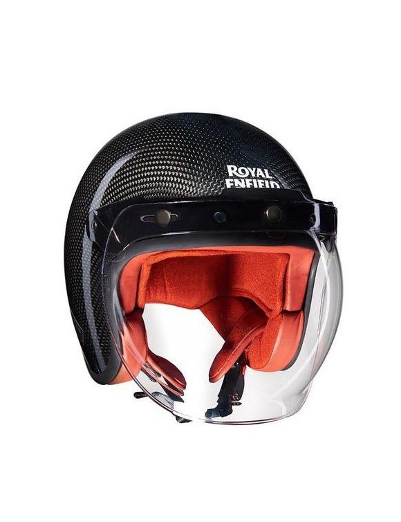 Jet motorcycle helmet with polished Royal Enfield Carbon Bubble Visor