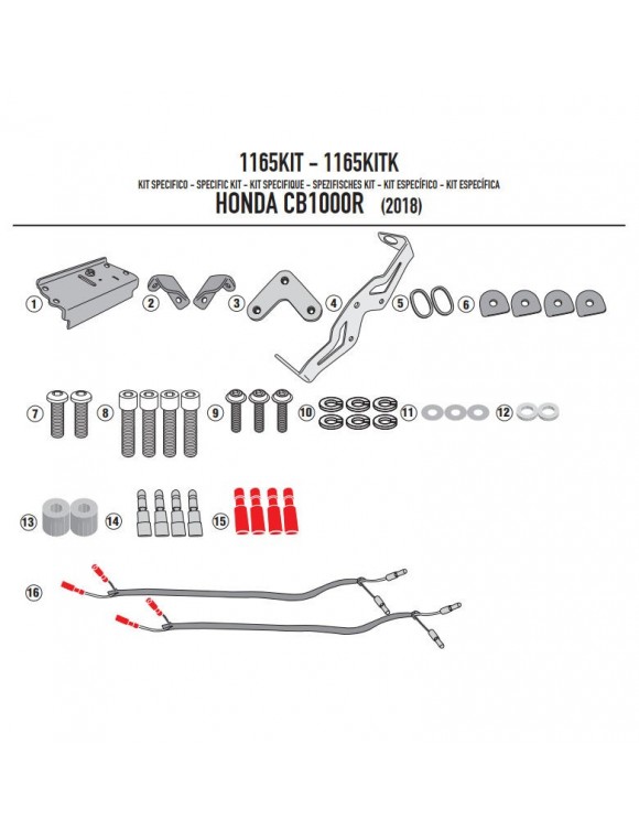 Accesorios GIVI 1165kit para fijar cuadros te1165 sin 1165fz Honda CB1000r - 1