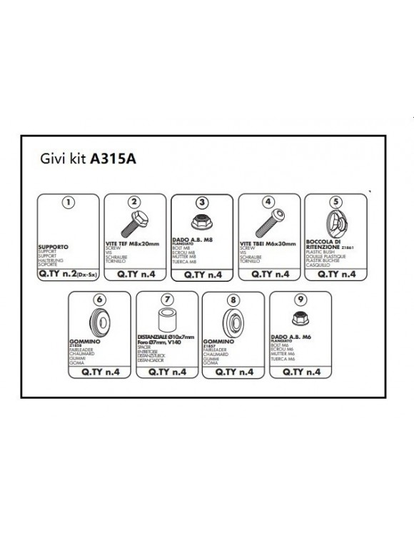 Kit attacchi parabrezza GIVI a315a per Honda sh 125i-150i (09 - 12) - 2