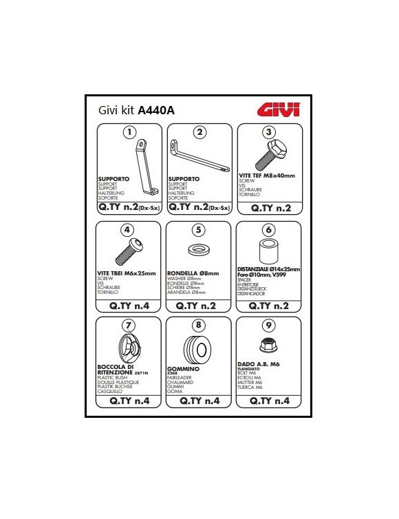 Kit attacchi parabrezza GIVI a440a Kymco Agility 50-125-150-200 r16