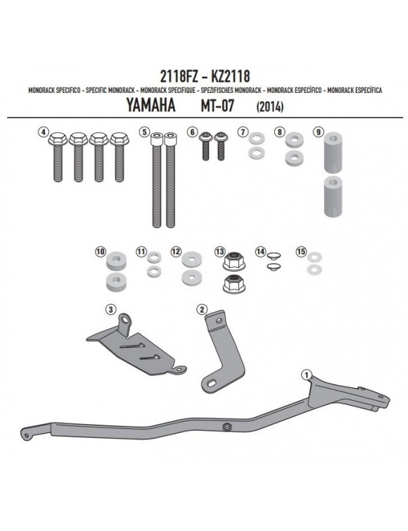 Kit attacco posteriore GIVI 2118fz per bauletto Monokey/Monolock Yamaha  MT-07 - 2 Kit attacco posteriore GIVI 2118fz per bauletto Monokey/Monolock Yamaha  MT-07 - 2