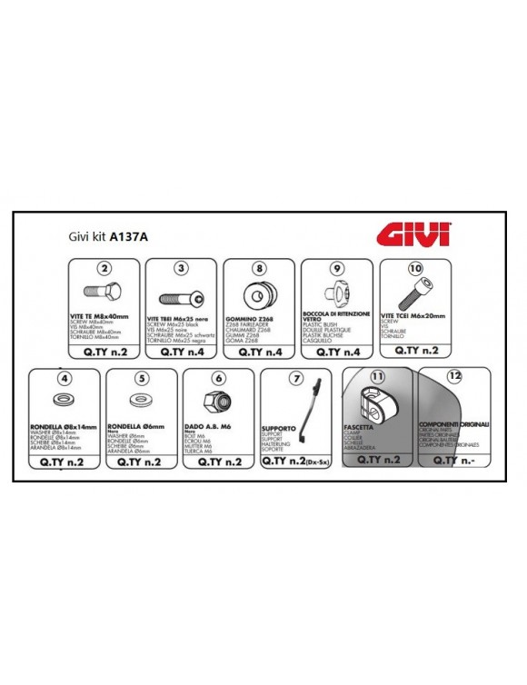 GIVI a137a Windschutzscheiben-Montagekit für Kymco People S 50-125-200 - 2 GIVI a137a Windschutzscheiben-Montagekit für Kymco People S 50-125-200 - 2