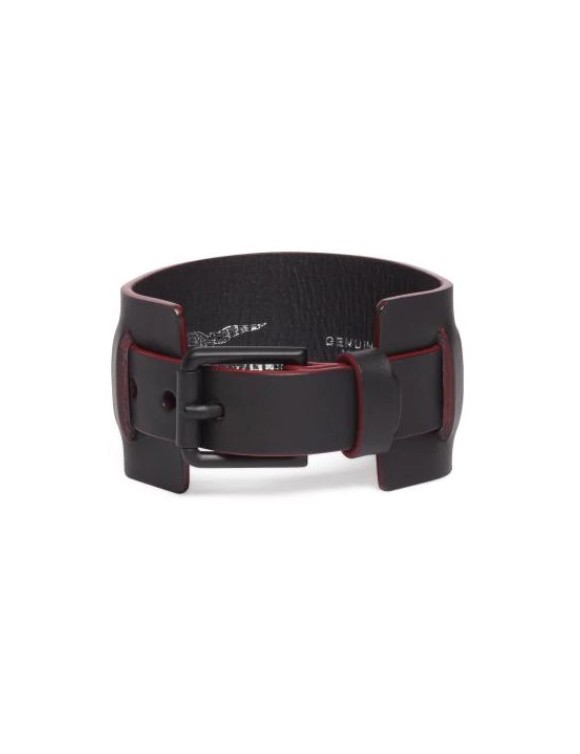 Bracciale in vera pelle originale Moto Guzzi nero regolabile con fibbia 606666m - 2