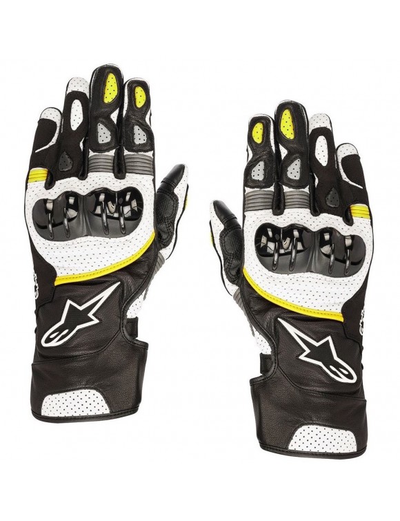Gants moto en cuir d'été avec alpinestars SP-2 V2 Protections Noir/Blanc/Jaune - 3