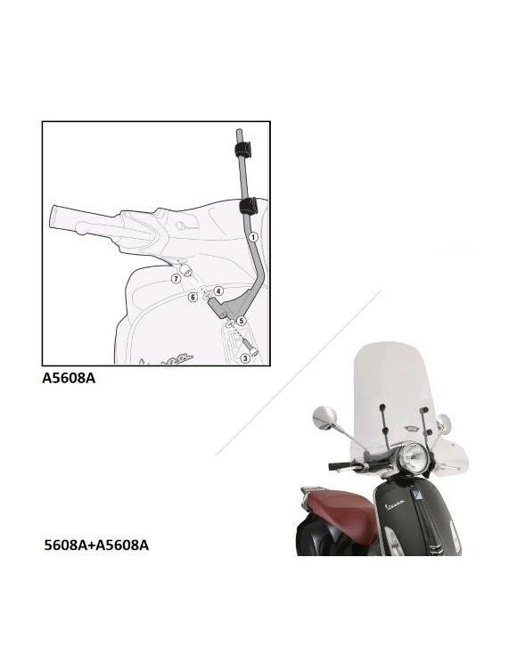 Full Windshield Kit GIVI 5608A + PIAGGIO Vespa Spring 50-125-150 Angriffe - 2 Full Windshield Kit GIVI 5608A + PIAGGIO Vespa Spring 50-125-150 Angriffe - 2