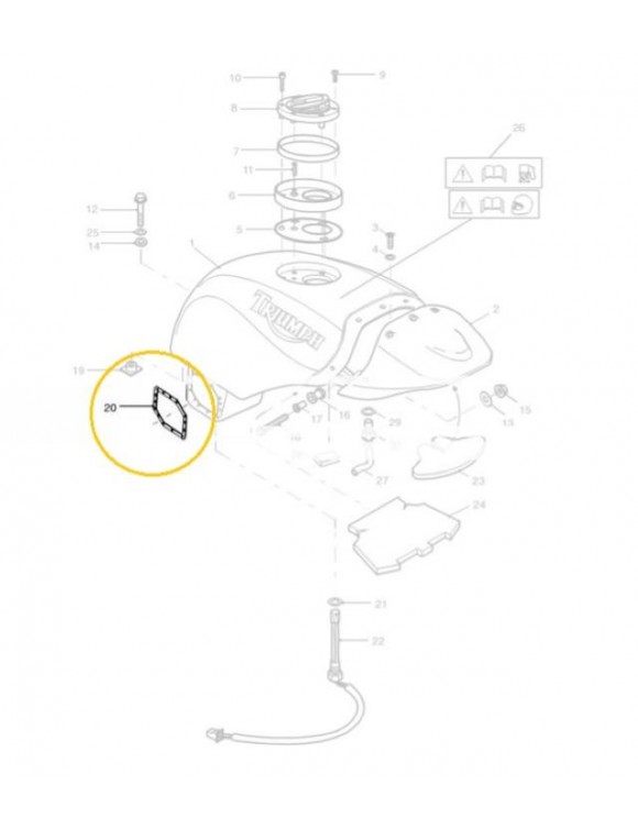 Junta del tanque combustible,T1240864,​​Triumph Daytona/Speed ​​Triple 885-955 - 2