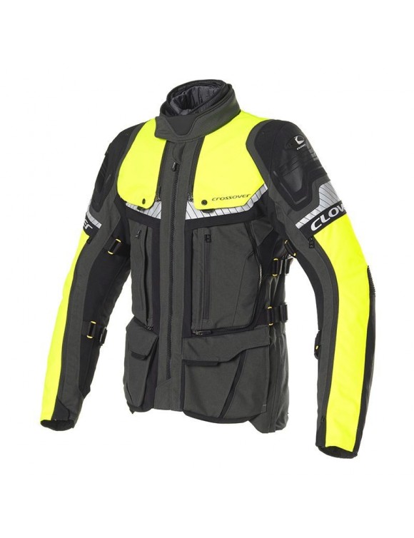Winter Motorcycle Jacket Clover Crossover-4 WP Airbag Gray/Yellow Fluo