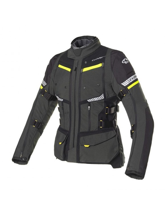 Giacca moto da donna invernale Clover GTS-4 lady grigio scuro/giallo fluo