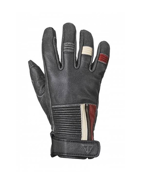 Motorcycle Gloves Men Triumph Raven Leather Strips Black Technology Touchscreen