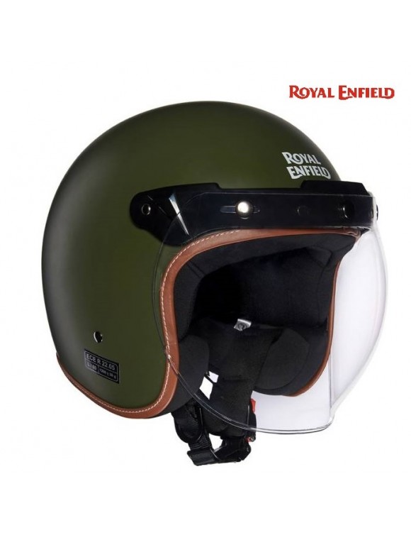 Jet motorcycle helmet with bubble visor Royal Enfield Battle Green Opaco