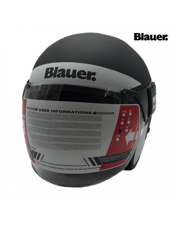 Casco moto jet in fibra di vetro Blauer pod stripes nero/bianco/rosso opaco h86