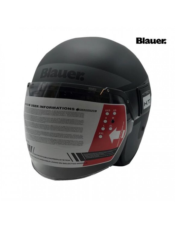Casco de motocicleta Jet Fiber Glass Blauer Stripes Black/Titanium/Opque White H101