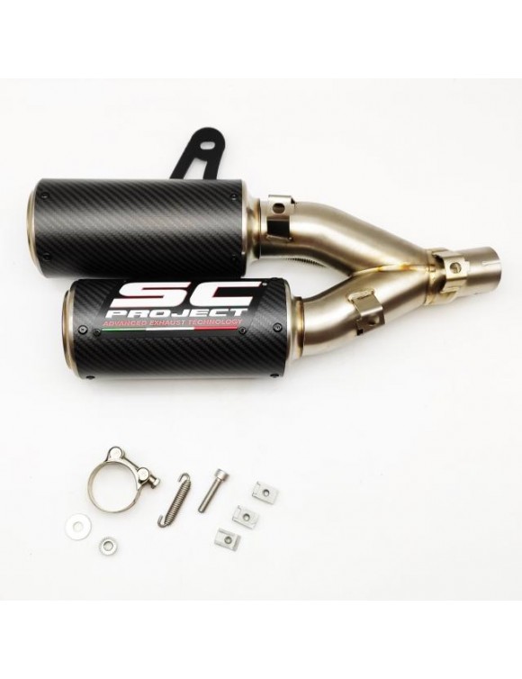 Twin mufflers, approved, carbon, SC Project CR-T for Ducati Monster 937