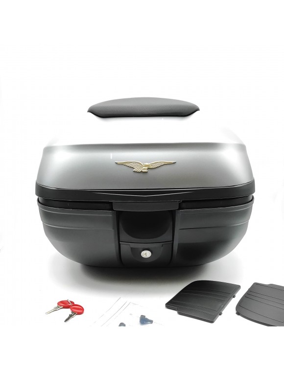 Gray Top Case Kit 37L and Black Backrest, Original CM333802, Moto Guzzi V100