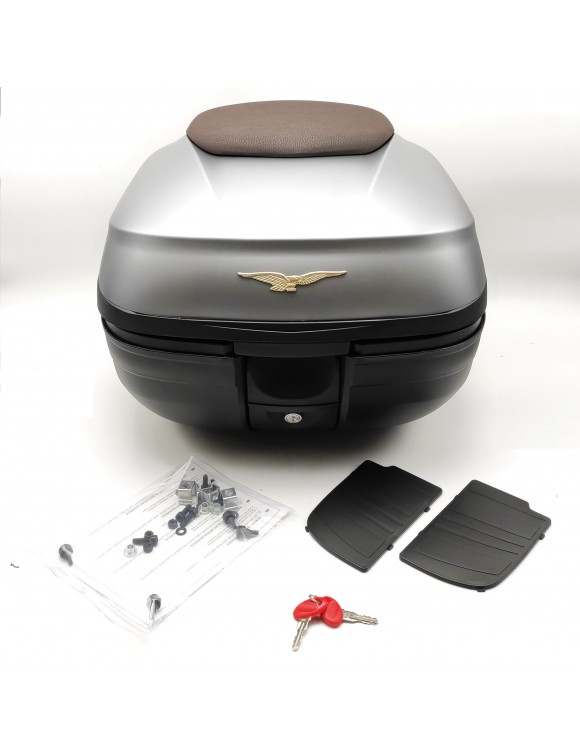 Gray Top Case Kit 37L and Brown Backrest, Original CM333801, Moto Guzzi V100