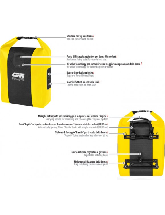 Par de Bolsas Laterales para Bicicleta, 20+20L, Amarillo - Givi EX01YC - 4 Par de Bolsas Laterales para Bicicleta, 20+20L, Amarillo - Givi EX01YC - 4