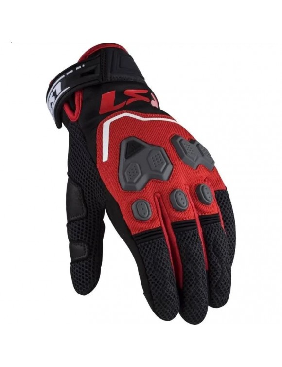 LS2 Vega Black Red Fabric/Leather Motorcycle Gloves for Men