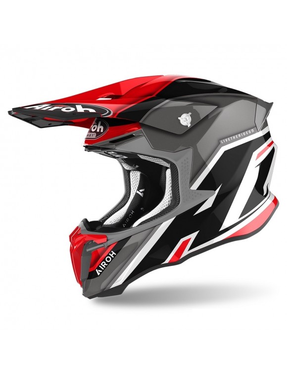 Casco Moto Cross Airoh Twist 2.0 Shaken Rojo Brillo Pulido - 1