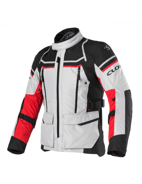 Giacca Moto da Uomo Estiva Clover Outland-2 WP Grey/Red/Black 1714