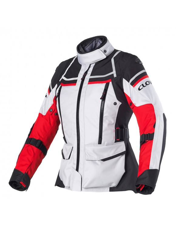 Clover Outland-2 WP Lady Grau/Rot/Schwarz 1715-GR/R Sommer-Damen-Motorradjacke - 1