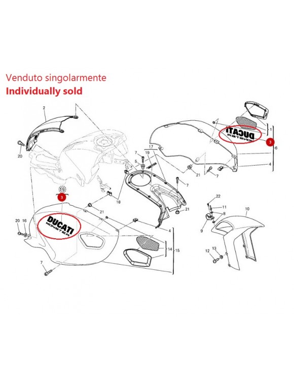 Autocollant de remplacement pour réservoir Ducati rouge, 43510331AW, Ducati Monster - 3 Autocollant de remplacement pour réservoir Ducati rouge, 43510331AW, Ducati Monster - 3