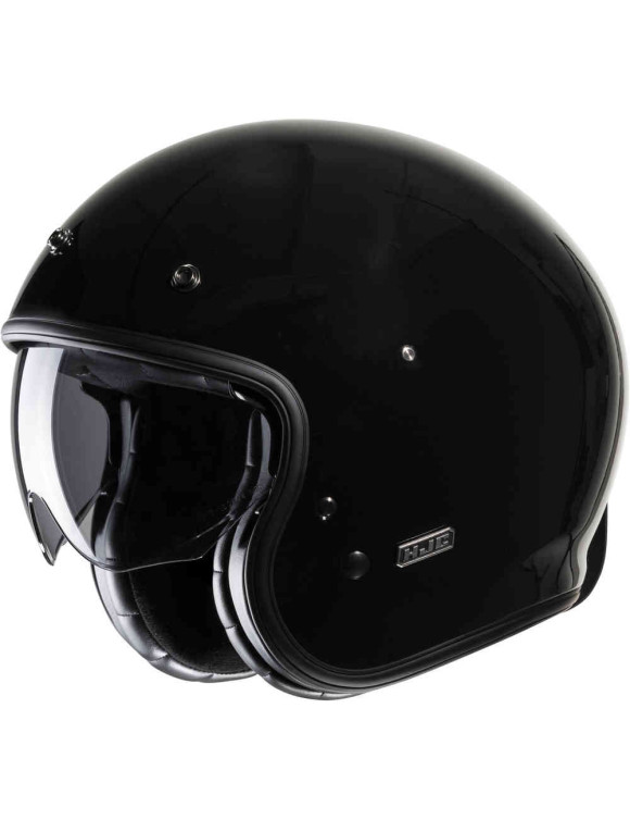 HJC V31 Solid Black Glossy Motorcycle Jet Helmet 165530 - 1