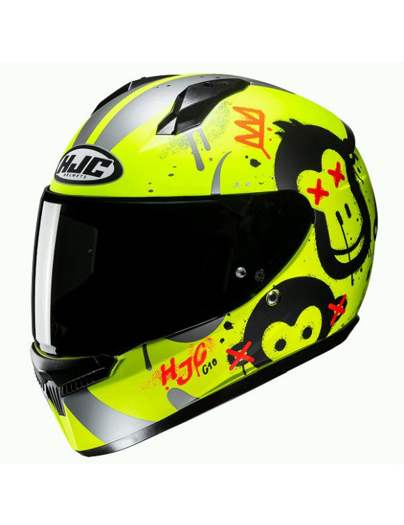 Casque Moto Intégral Jeune HJC C10 Geti MC3HSF Jaune Fluo/Rouge Mat - 1 Casque Moto Intégral Jeune HJC C10 Geti MC3HSF Jaune Fluo/Rouge Mat - 1