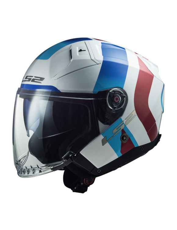 LS2 OF603 Infinity II Special White Blue Red Glossy Motorcycle Jet Helmet 366032123