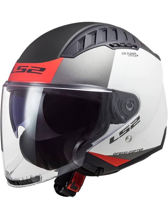 LS2 Copter II Urban Jet Motorcycle Helmet Matt White Red Matt 366002102