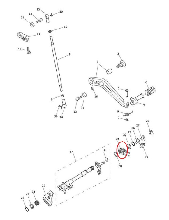 Rückholfeder für den Schalthebel, Original Triumph-Ersatzteil T1193333 - 1 Rückholfeder für den Schalthebel, Original Triumph-Ersatzteil T1193333 - 1