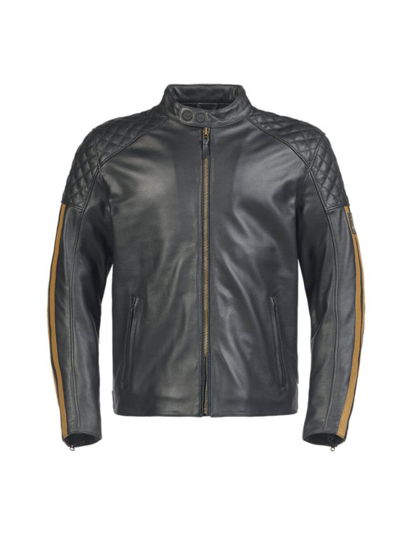 Blouson moto en cuir Triumph Braddan Sport pour Homme Noir/Or MLES2338 - 1