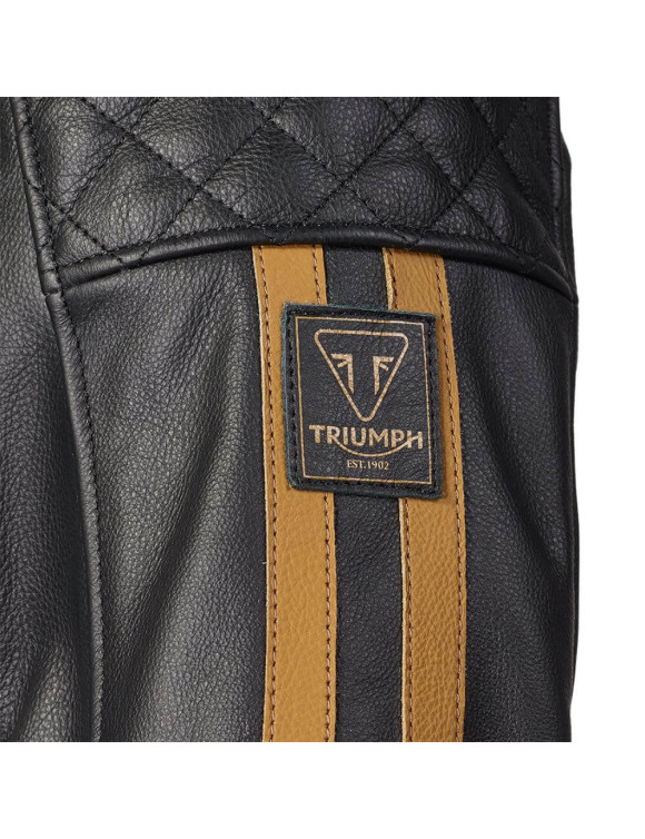 Blouson moto en cuir Triumph Braddan Sport pour Homme Noir/Or MLES2338 - 2