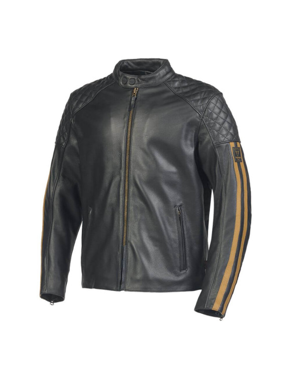 Blouson moto en cuir Triumph Braddan Sport pour Homme Noir/Or MLES2338 - 3