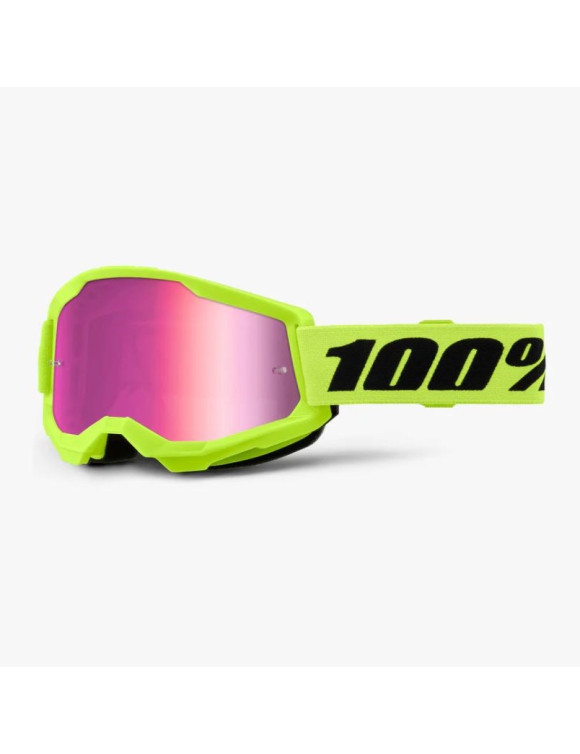 100% Strata 2 Neon Yellow Goggles Mask with Pink Mirror Lens