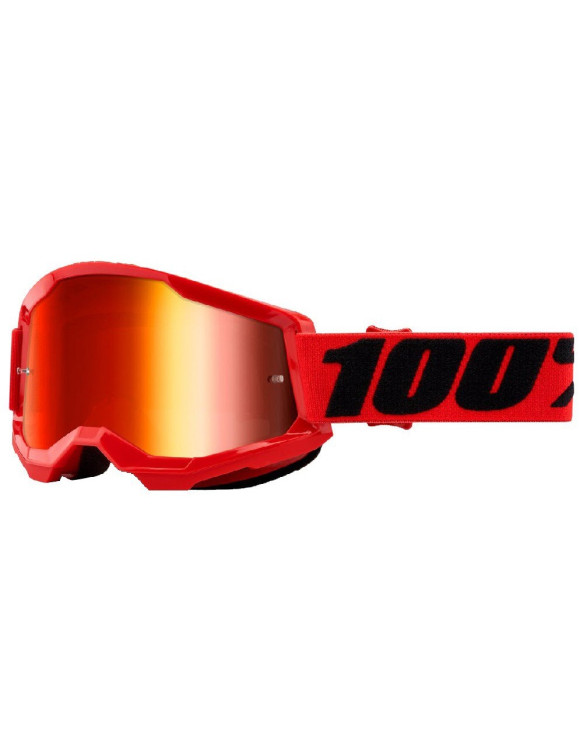 100% Strata 2 Red Goggles Glasses Mask with Fire Red Mirror Lens